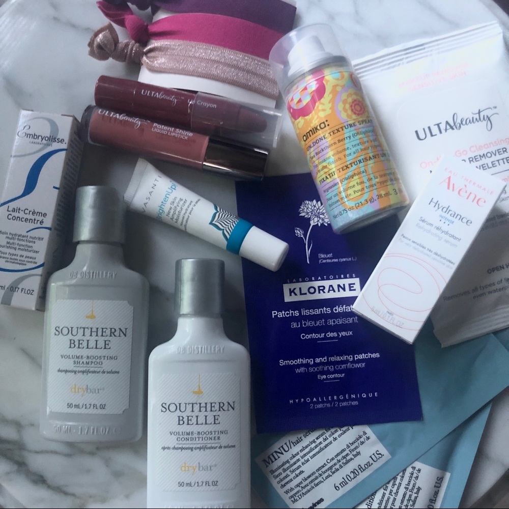 Beauty products, makeup, and samples